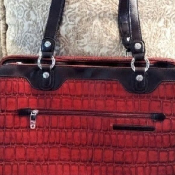 M.C. Laptop Tote & Briefcase ~ Brown Croc w/Silver Accents ~ Multi-Pocket, Lined - Picture 3 of 12